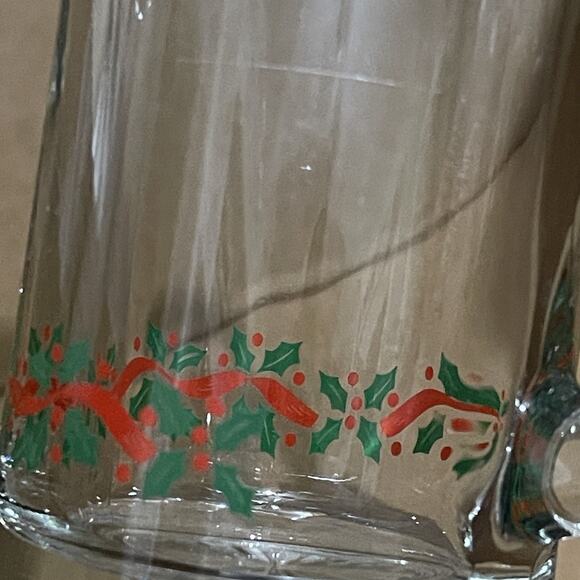 Vintage Libbey Holly Berry Glass Beer Mug Gold Trim Heavy Christmas Collectible - Picture 6 of 6